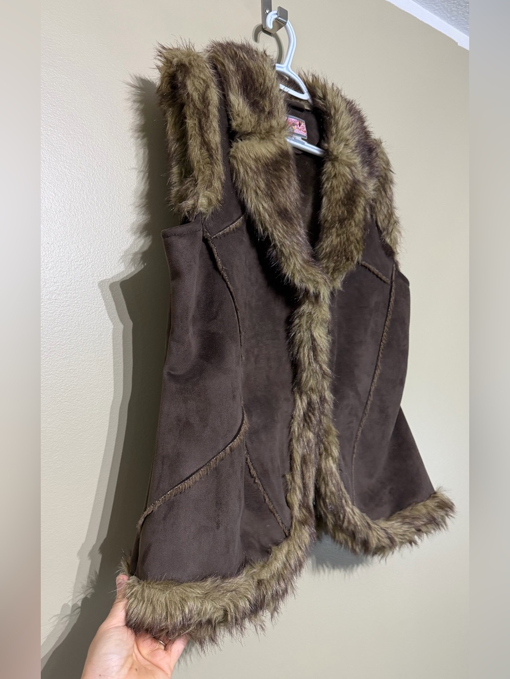 Vintage Y2K April Cornell Faux Suede Vest Faux Fur Collar & Trim - Picture 4 of 9